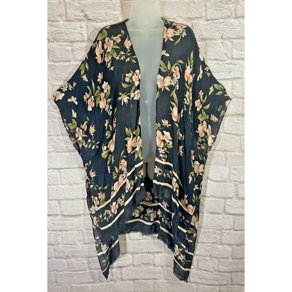 American Eagle Kimono Cardigan Top One Size Shawl Beach Coverup Ruana Floral - Picture 1 of 15